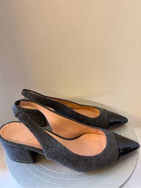 J . Crew Laney Slingback Pumps In Wool / Paten Leather Grey/Black Sz 8.5